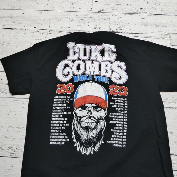 Luke Combs Shirt Mens Small Black 2023 World Tour Concert Tee Graphic Tour Dates - Picture 4 of 12